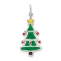 Sterling Silver Polished Enamel Christmas Tree Pendant, 20.2 x 11.15 mm