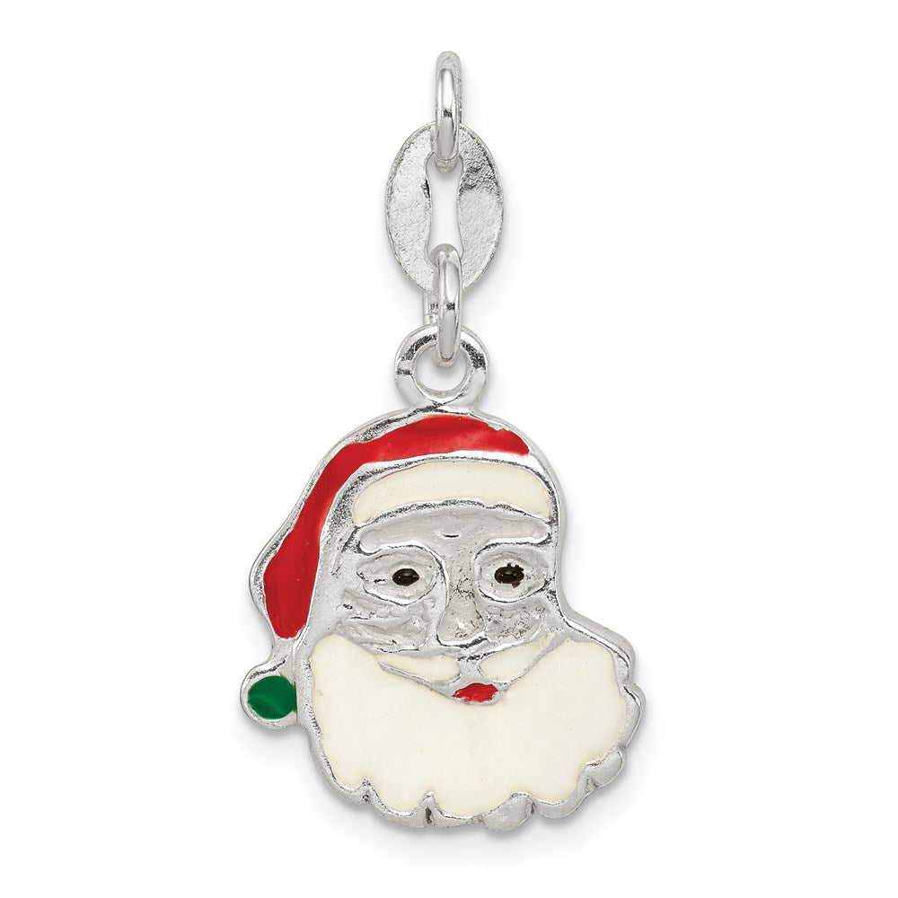 Sterling Silver Polished Enamel Santa Charm, 18.45 x 15 mm