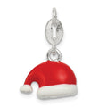 Sterling Silver Polished Enamel Santa Hat Charm, 12 x 13.84 mm