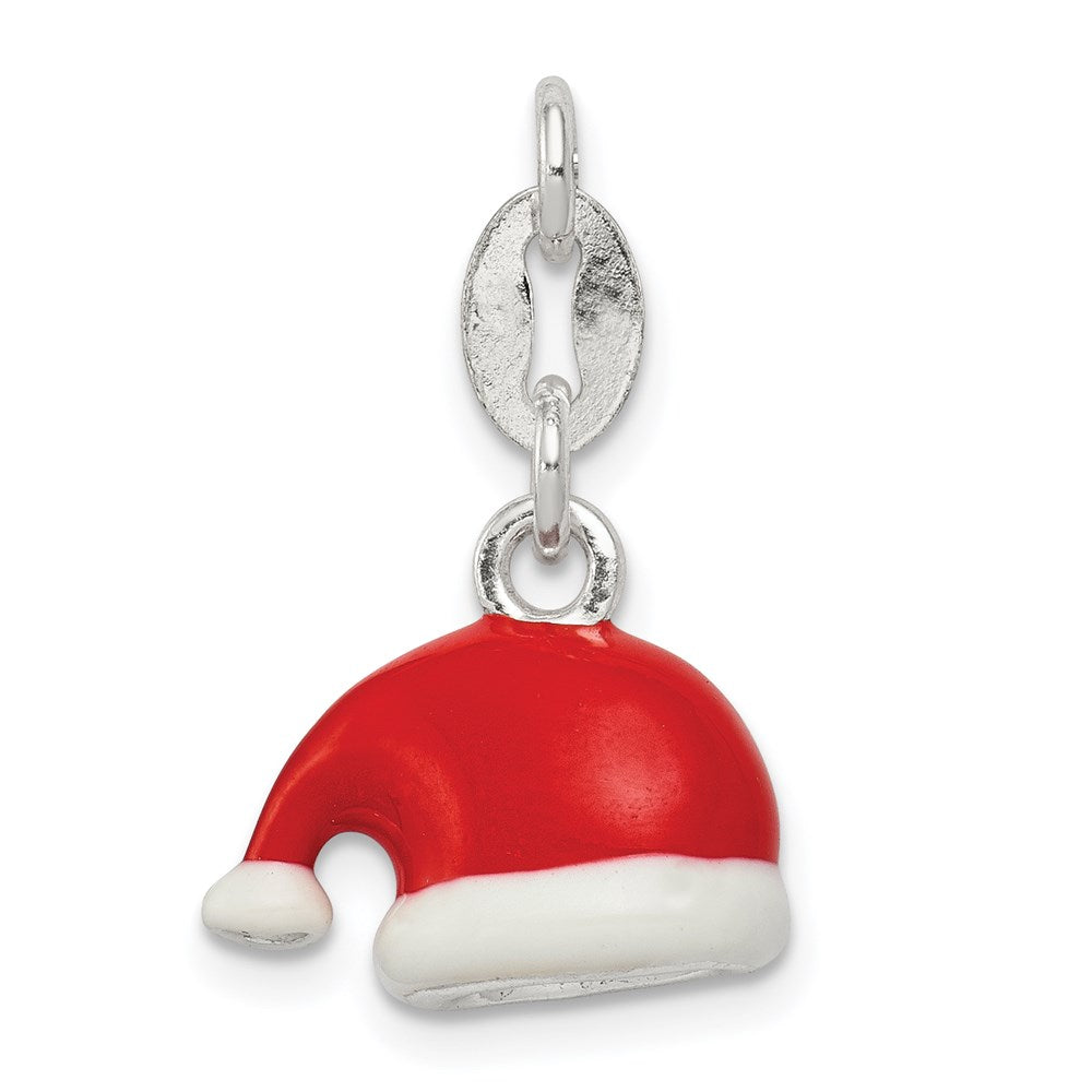 Sterling Silver Polished Enamel Santa Hat Charm, 12 x 13.84 mm