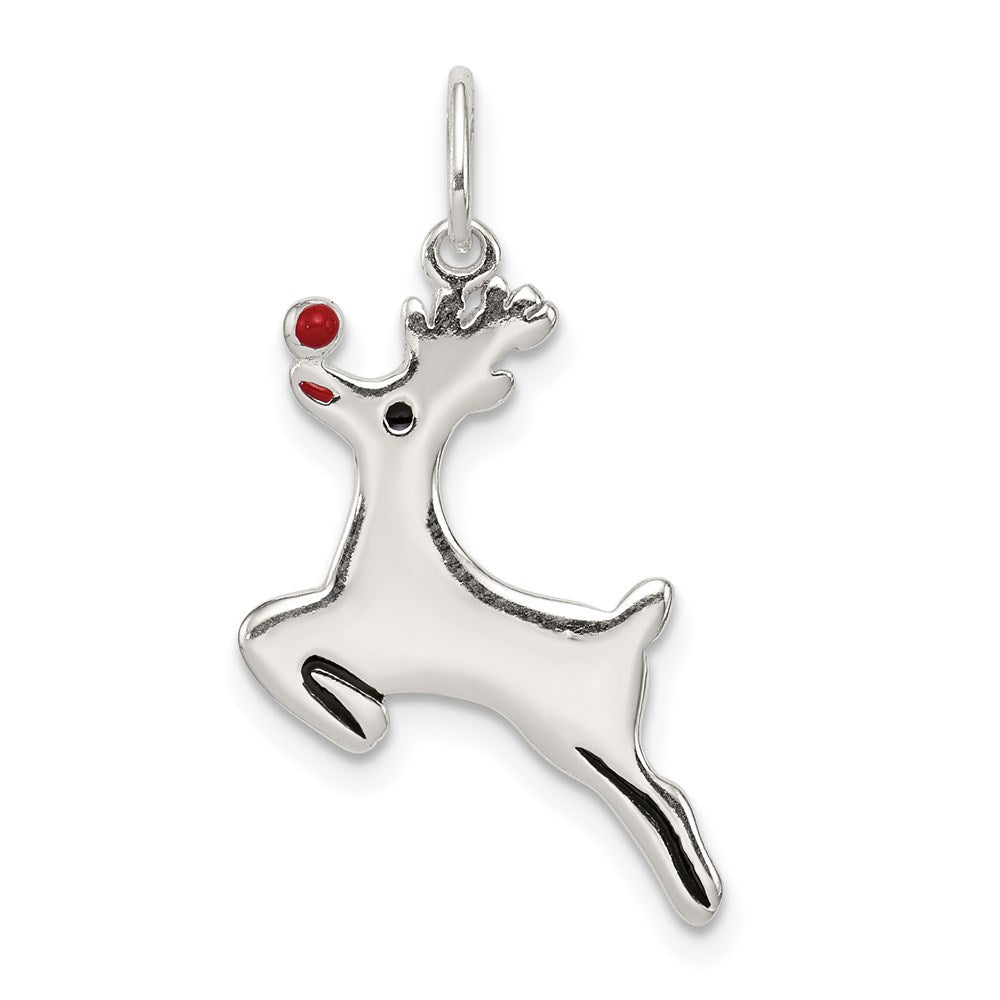 Sterling Silver Polished Enamel Reindeer Pendant, 20.8 x 13.15 mm