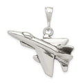 Sterling Silver Antiqued Jet Fighter Angled Pendant, 18 x 30 mm