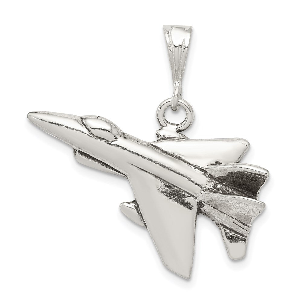 Sterling Silver Antiqued Jet Fighter Angled Pendant, 18 x 30 mm