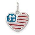 Sterling Silver Polished Enamel American Flag Heart Pendant, 10 x 13 mm