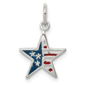 Sterling Silver Polished Enamel American Flag Star Pendant, 11 x 11 mm