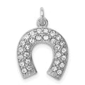 Sterling Silver Rhodium-plated Horseshoe w/Crystal Pendant, 15 x 15 mm
