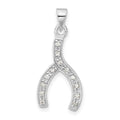 Sterling Silver Rhodium-plated Polished CZ Wishbone Pendant, 25 x 11.1 mm