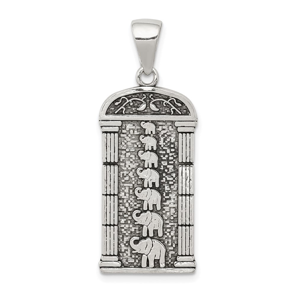 Sterling Silver Antiqued Stacked Elephants Engraved Pendant, 27 x 14 mm