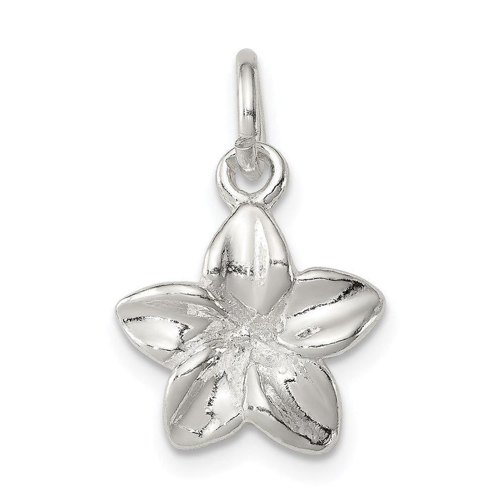 Sterling Silver Polished Plumeria Flower Pendant, 18.57 x 12.32 mm