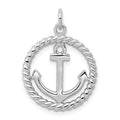 Sterling Silver Rhodium-plated Anchor Pendant, 23.8 x 17.18 mm