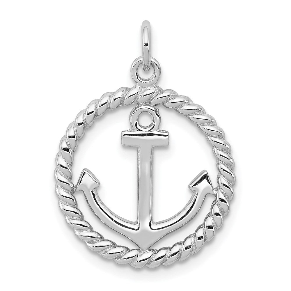 Sterling Silver Rhodium-plated Anchor Pendant, 23.8 x 17.18 mm