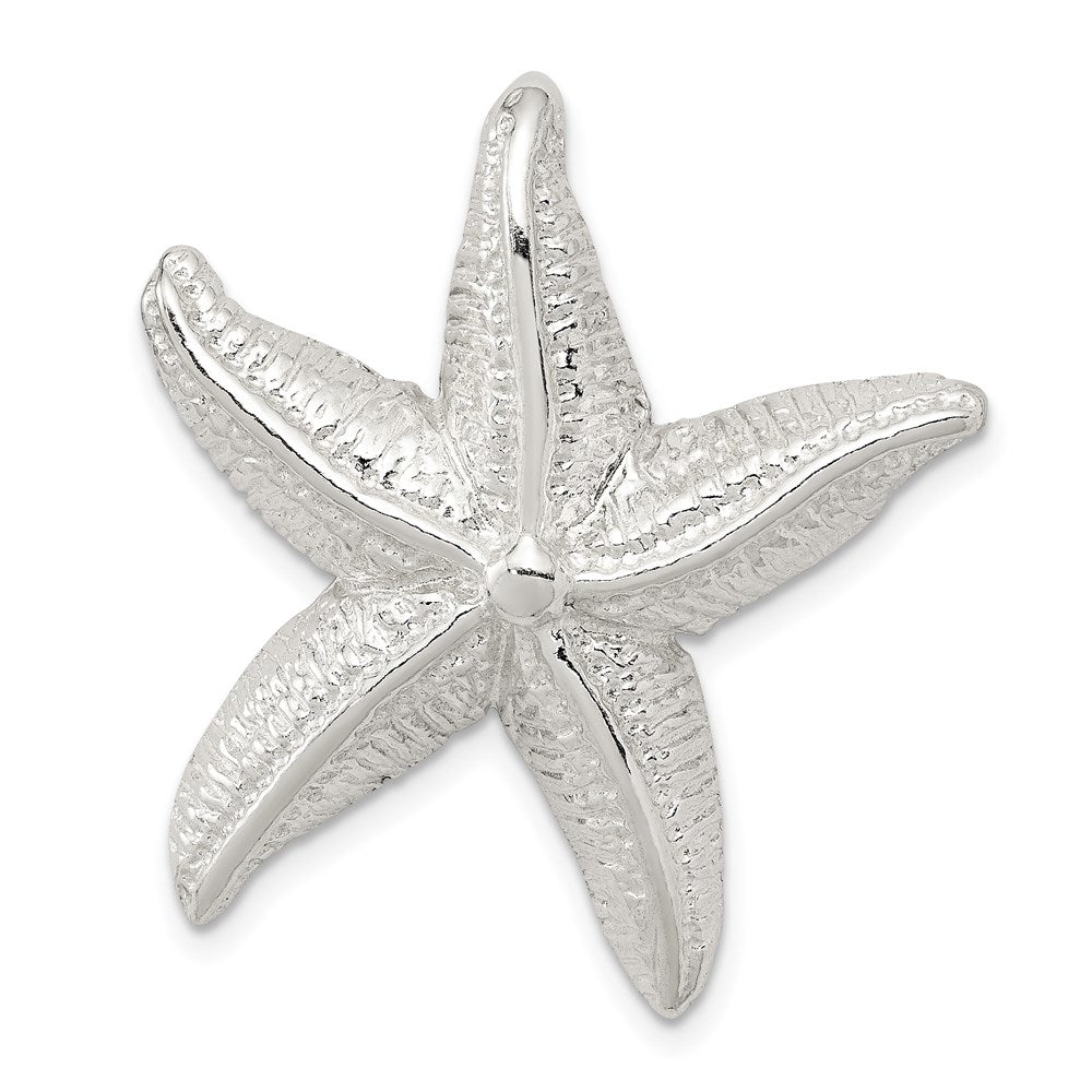 Sterling Silver Polished & Textured Starfish Chain Slide Pendant, 30.69 x 27.32 mm