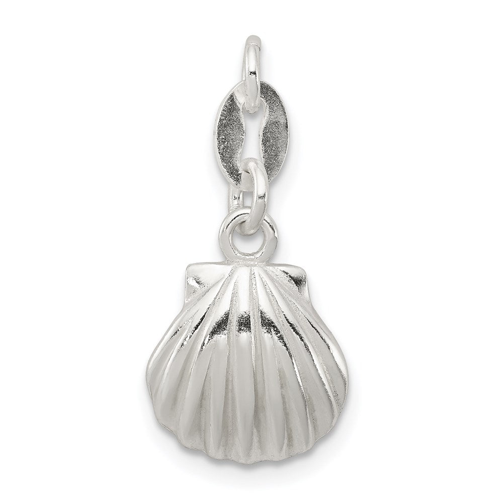 Sterling Silver Polished & Satin Seashell Charm, 22.6 x 10.5 mm