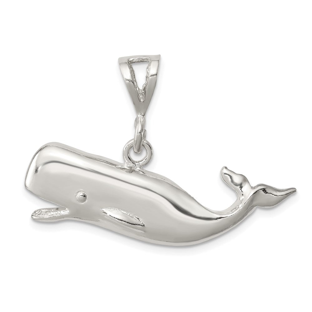 Sterling Silver Polished Whale with Open Mouth Pendant, 26 x 37.5 mm