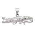 Sterling Silver Polished & Textured Crocodile Pendant, 20 x 37 mm
