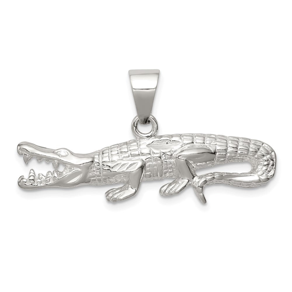 Sterling Silver Polished & Textured Crocodile Pendant, 20 x 37 mm
