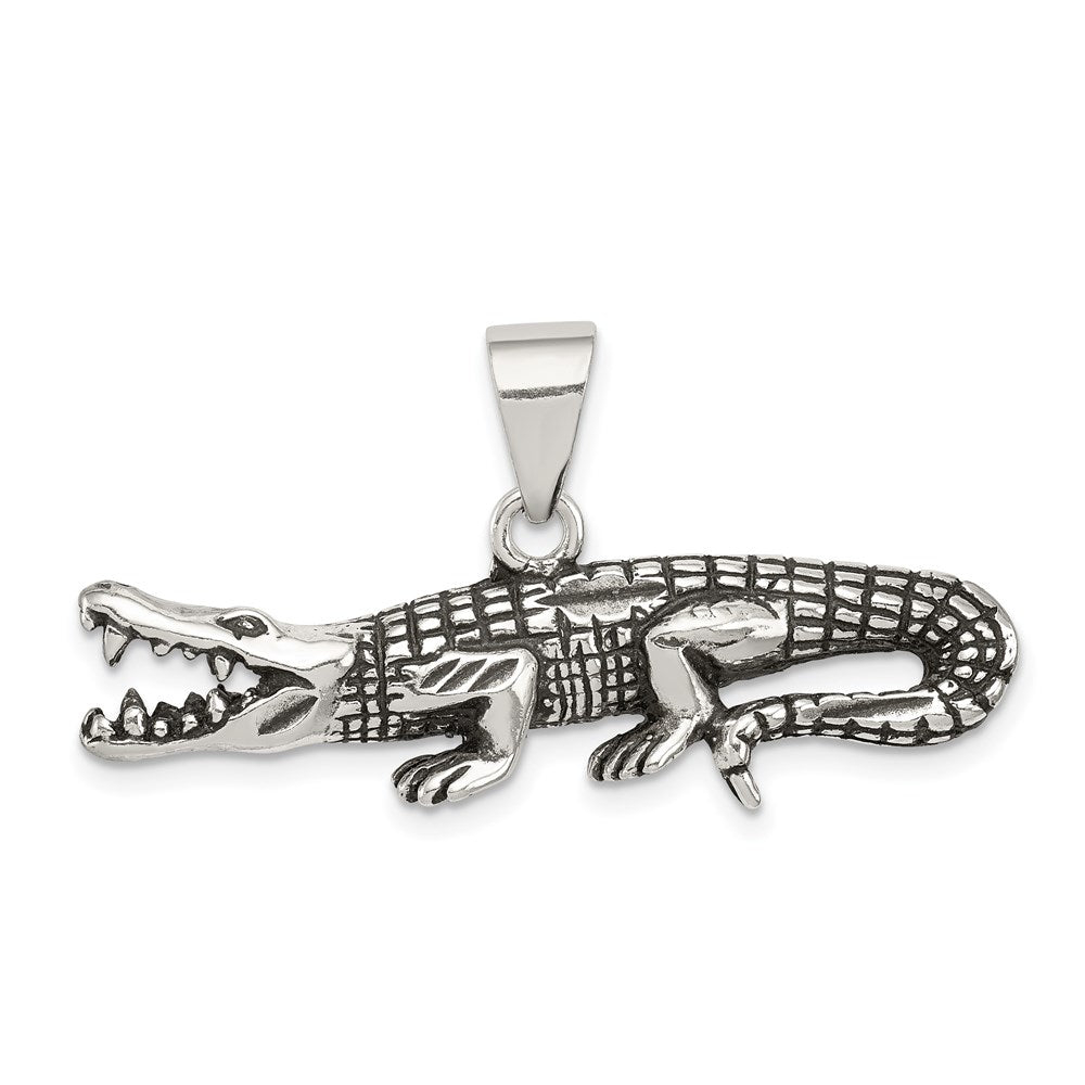 Sterling Silver Antiqued & Textured Crocodile Pendant, 20 x 37 mm