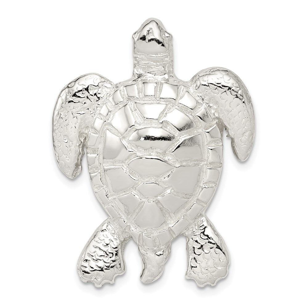 Sterling Silver Polished & Textured Turtle Chain Slide Pendant, 35 x 27 mm