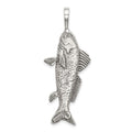 Sterling Silver Antiqued & Textured Fish Pendant, 42.5 x 16.5 mm