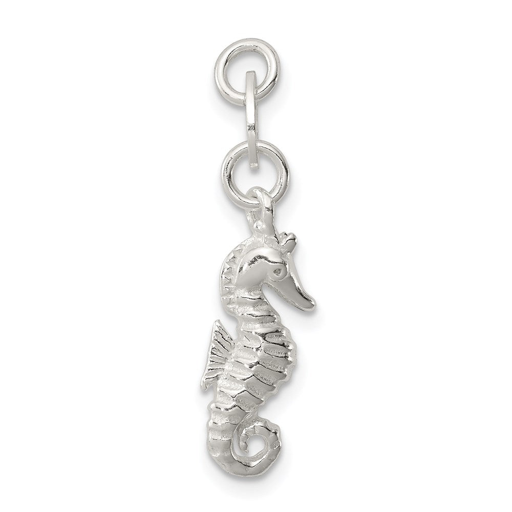 Sterling Silver Polished and Textured Seahorse Charm, 27 x 6.5 mm