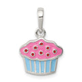 Sterling Silver Polished Enamel Cupcake Child Pendant, 20 x 13 mm