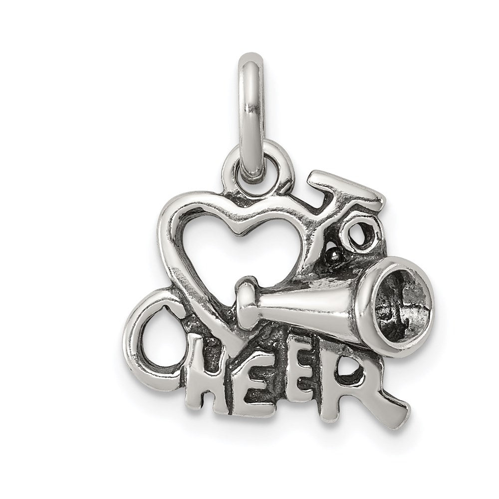 Sterling Silver Polished Antiqued I Love Cheer Pendant, 18.3 x 14 mm