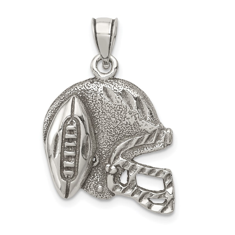 Sterling Silver Antiqued Football & Helmet Pendant, 28.5 x 16.5 mm