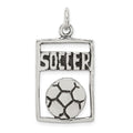 Sterling Silver Antiqued Soccer Rectangle Pendant, 23 x 16.1 mm