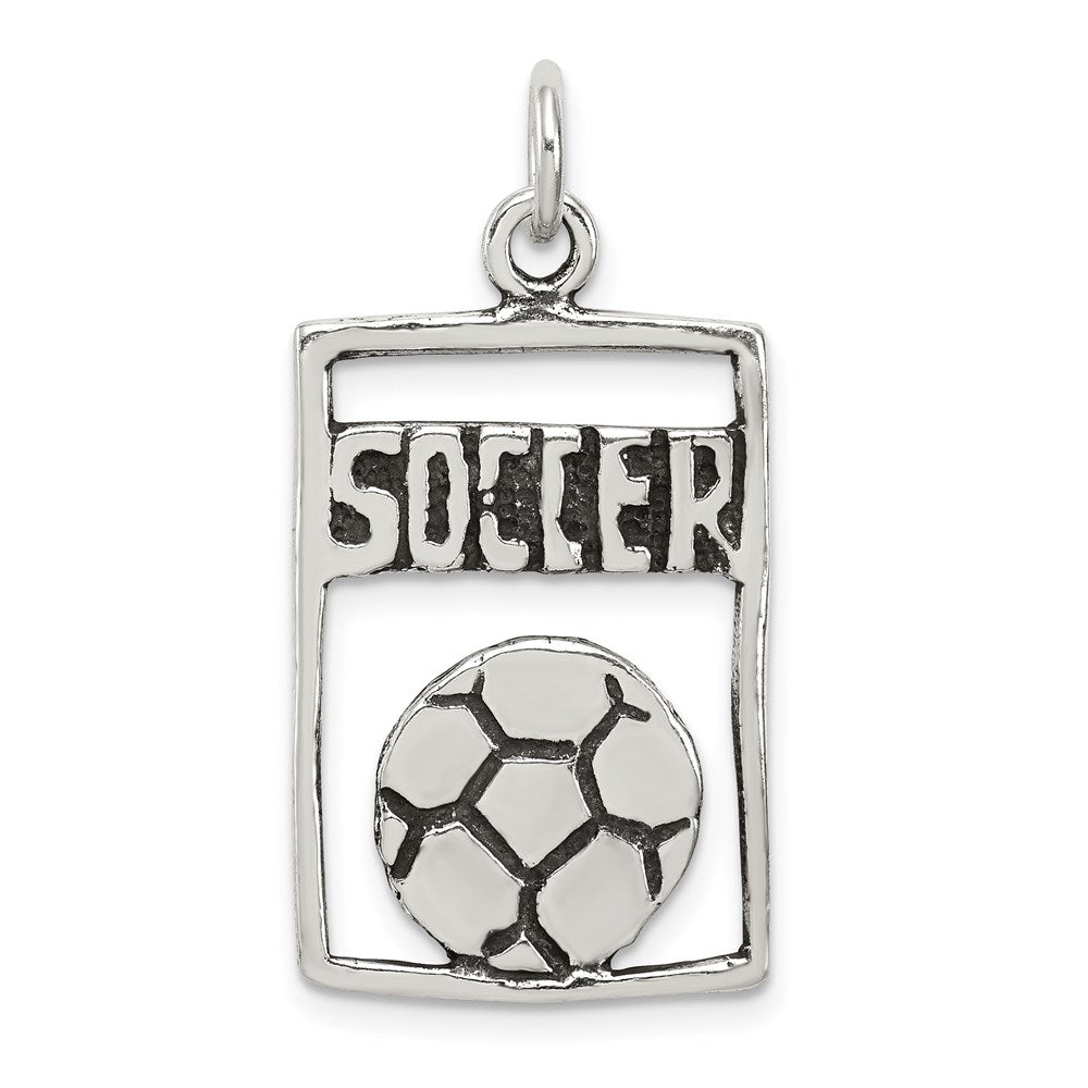 Sterling Silver Antiqued Soccer Rectangle Pendant, 23 x 16.1 mm
