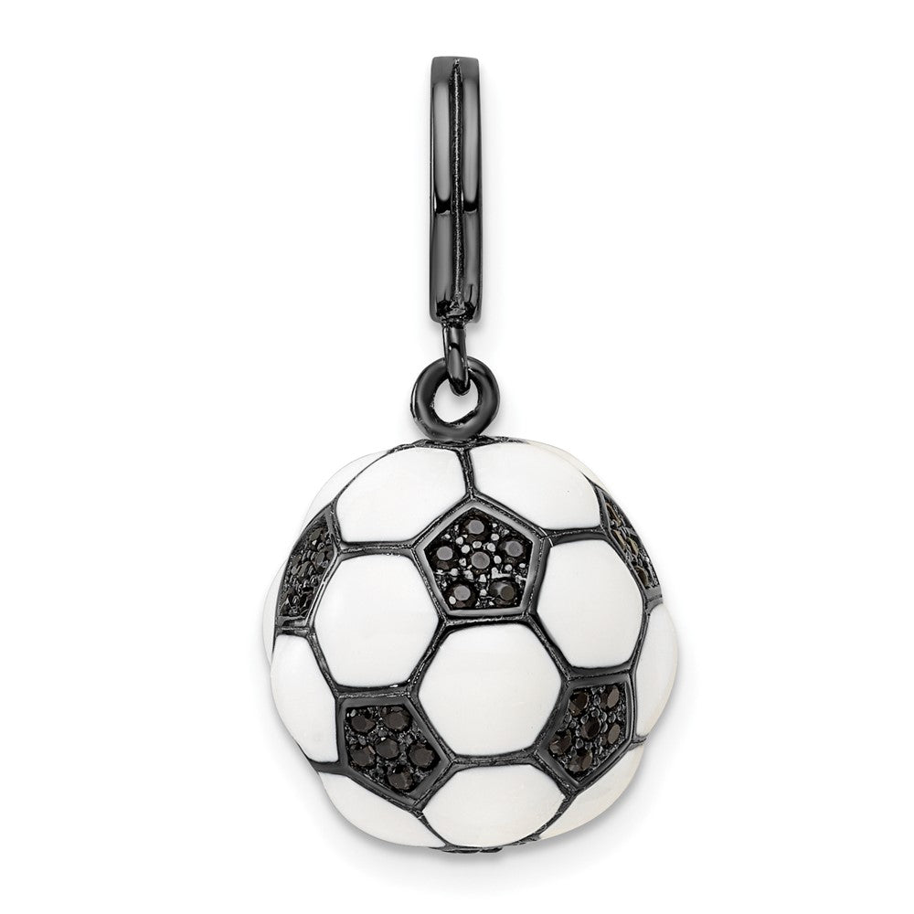 Sterling Silver Rhodium-plated & CZ 3D Soccer Ball Pendant, 14.35 x 14.35 mm