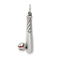 Sterling Silver Polished and Antiqued Enamel Bat and Ball Charm, 23.5 x 9.15 mm