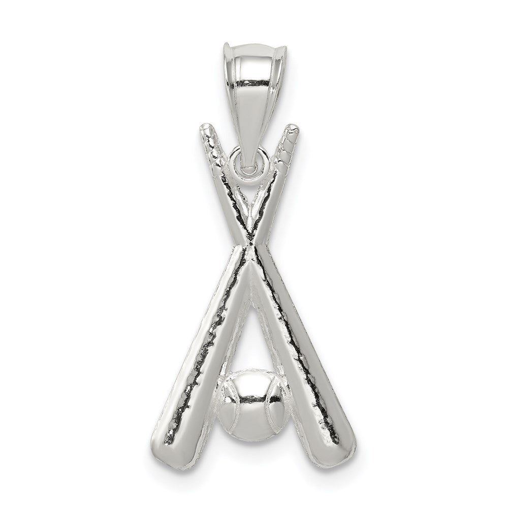Sterling Silver Polished Bats and Baseball Pendant, 21.65 x 12.22 mm