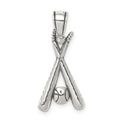 Sterling Silver Antiqued Bats and Baseball Pendant, 21.65 x 12.22 mm