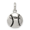 Sterling Silver Polished Enamel Baseball Pendant, 12.43 x 12.43 mm