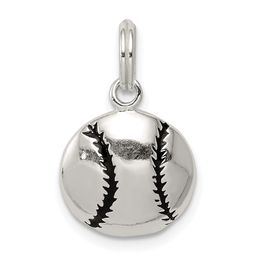 Sterling Silver Polished Enamel Baseball Pendant, 12.43 x 12.43 mm
