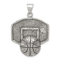 Sterling Silver Antiqued & Textured Basketball with Backboard Pendant, 29.7 x 28.55 mm