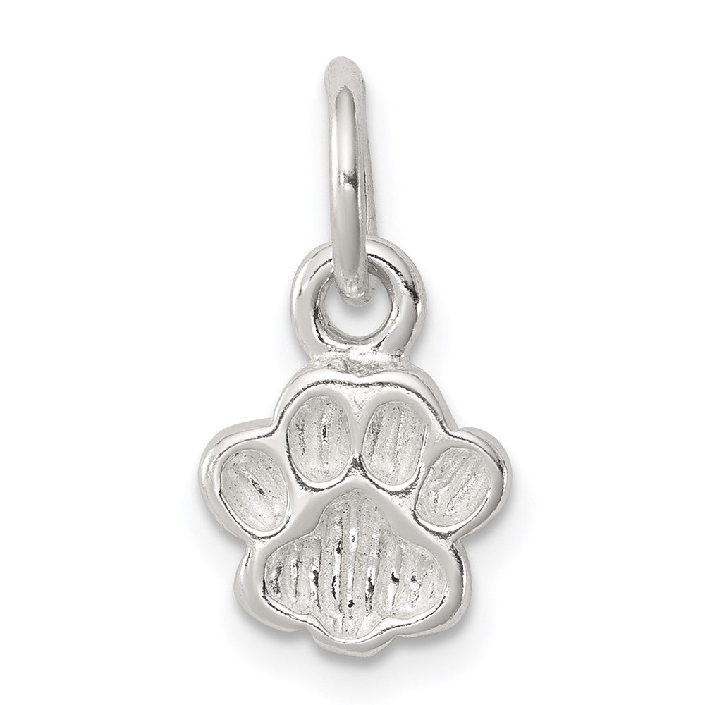 Sterling Silver Polished and Textured Paw Print Charm, 9 x 9 mm