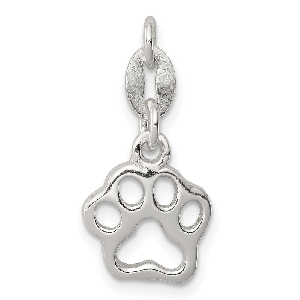 Sterling Silver Polished Paw Print Charm, 10.3 x 10.3 mm