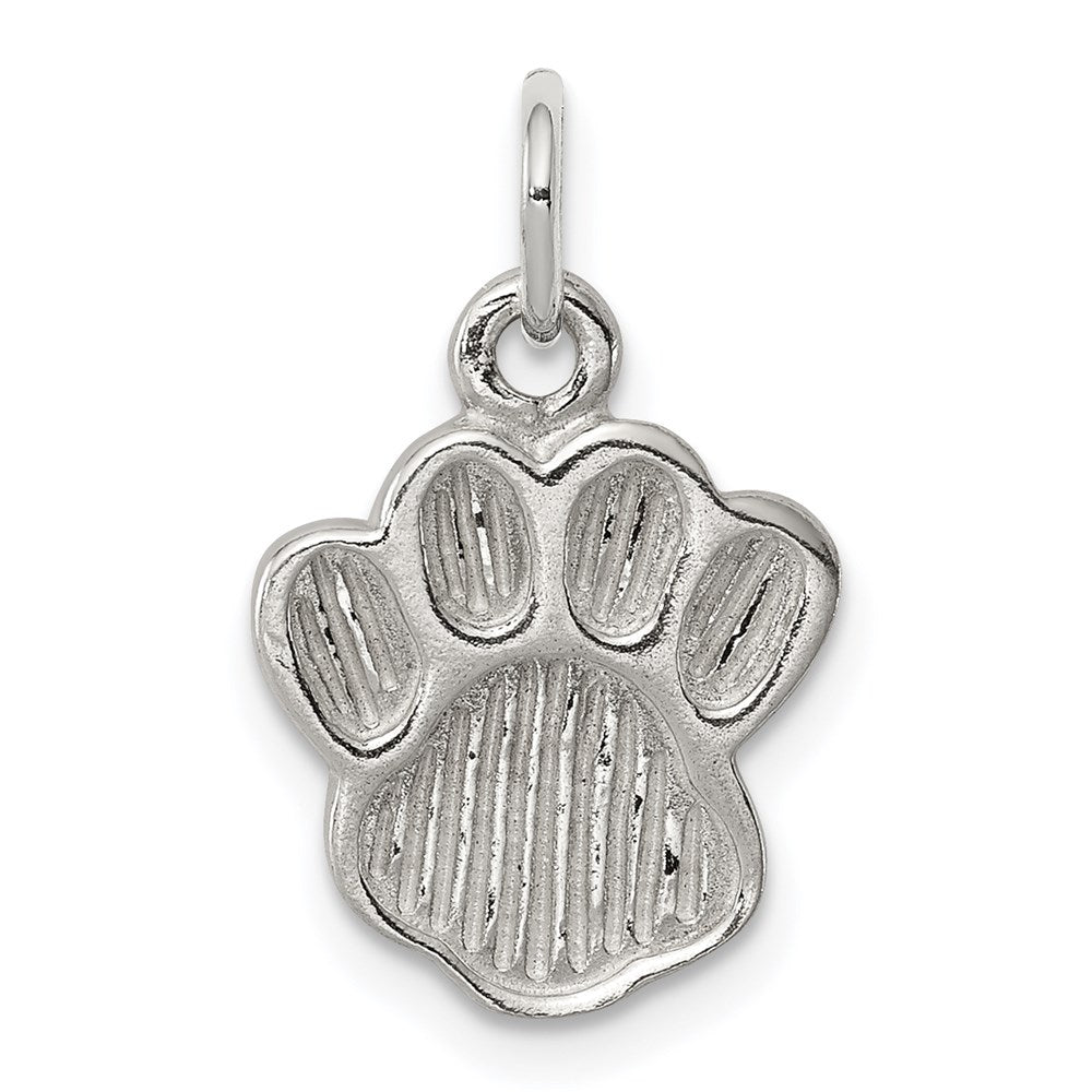 Sterling Silver Polished and Textured Paw Print Charm, 14.5 x 11.6 mm