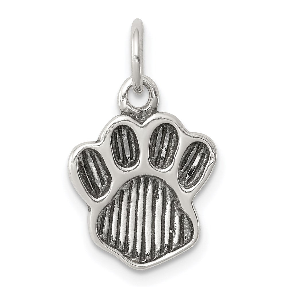 Sterling Silver Polished and Antiqued Paw Pendant, 14.5 x 11.6 mm