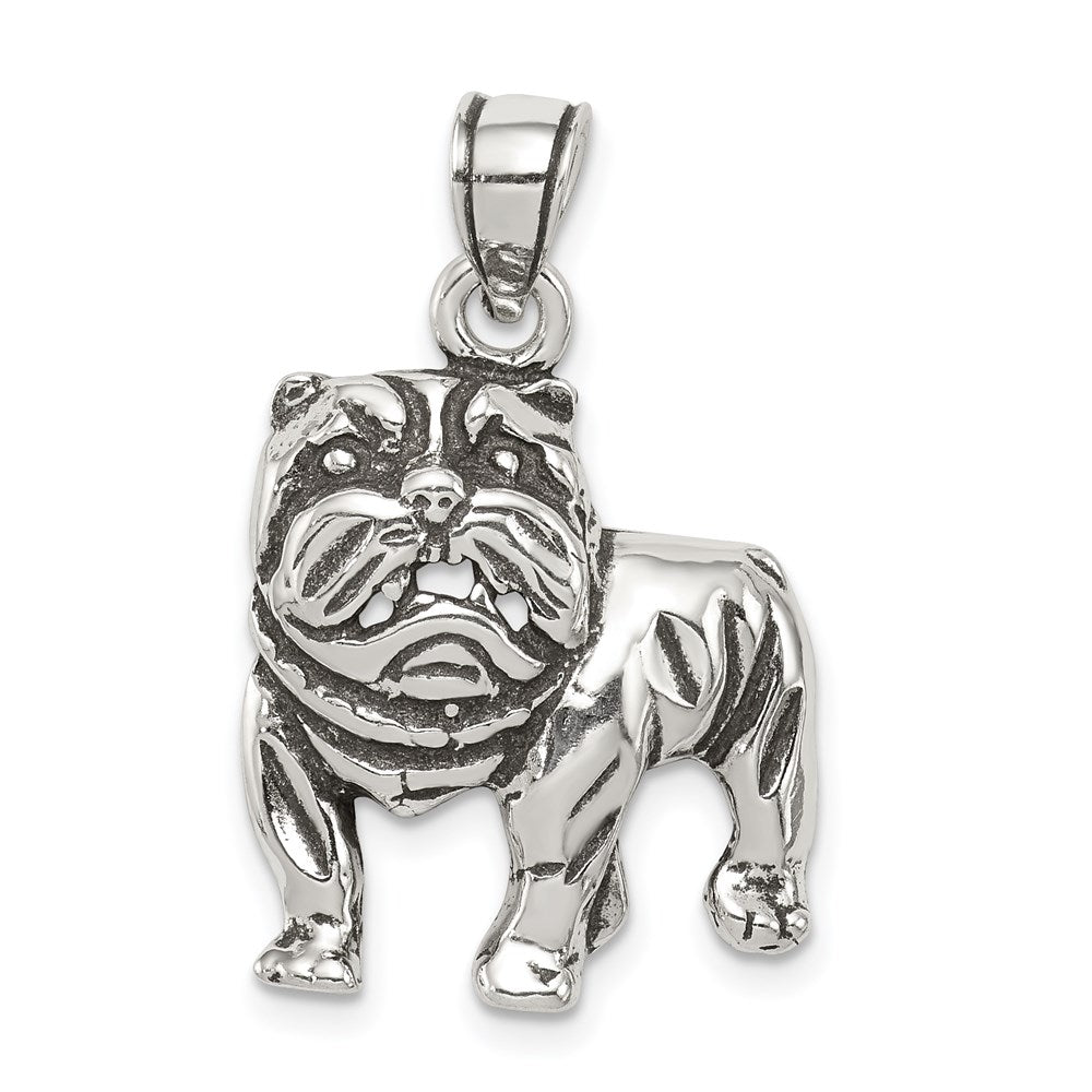 Sterling Silver Antiqued Bulldog Pendant, 23.25 x 17.65 mm