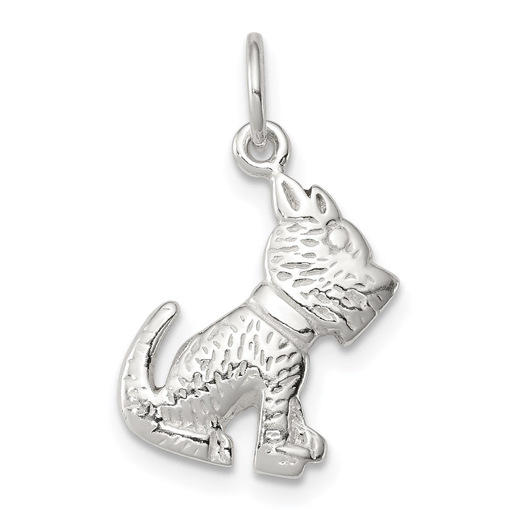 Sterling Silver Polished and Textured Dog Pendant, 16.5 x 8.8 mm