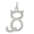 Sterling Silver Polished CZ Cat Pendant, 20.5 x 12.35 mm