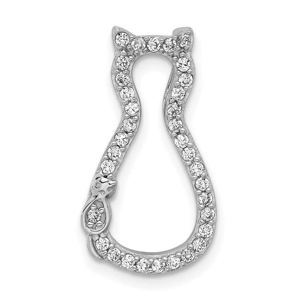 Sterling Silver Polished CZ Cat Chain Slide, 21.7 x 12.1 mm