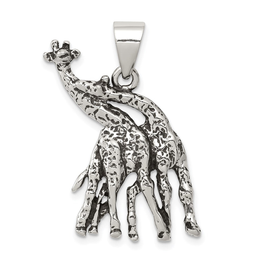Sterling Silver Antiqued Giraffes Pendant, 29 x 22 mm