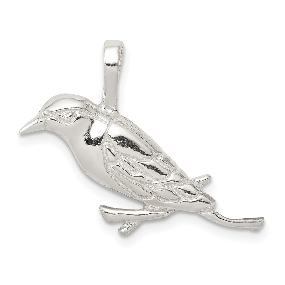 Sterling Silver Polished Perched Bird Chain Slide Pendant, 15.45 x 16.5 mm