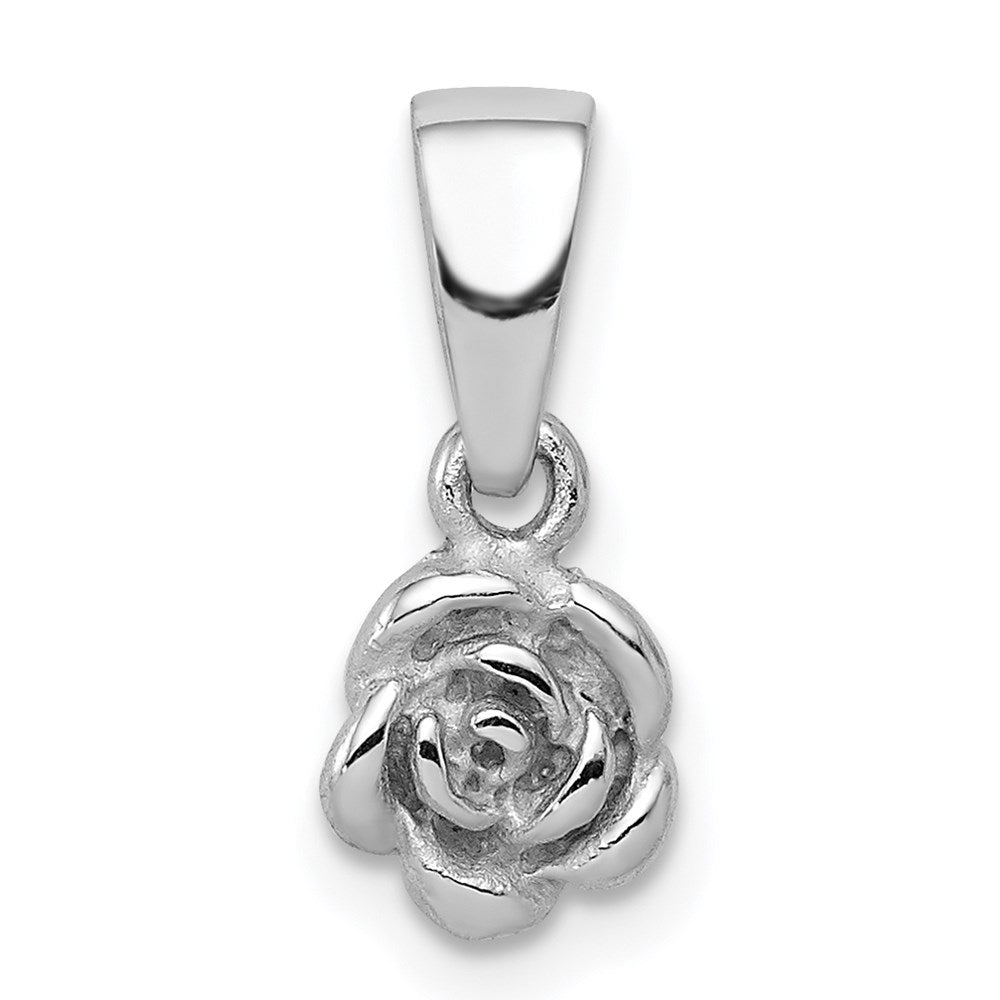 Sterling Silver Rhodium-plated Childrens Textured Rose Pendant, 8.95 x 6.45 mm