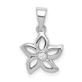 Sterling Silver Rhodium-plated Flower with CZ Pendant, 11.65 x 11.2 mm