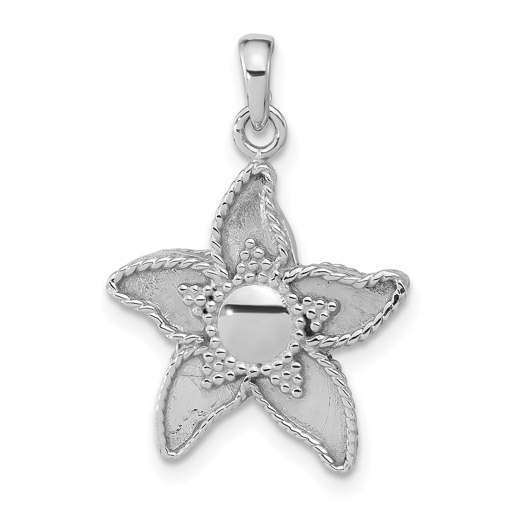 Sterling Silver Polished & Antiqued Flower Pendant, 23.75 x 17 mm