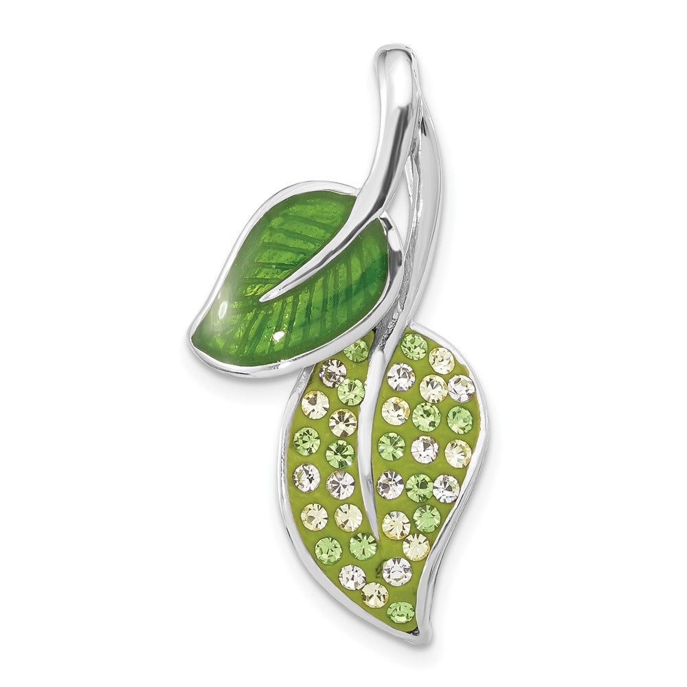 Sterling Silver Preciosa Crystal & Enameled Green Leaves Slide Pendant, 32.5 x 18 mm